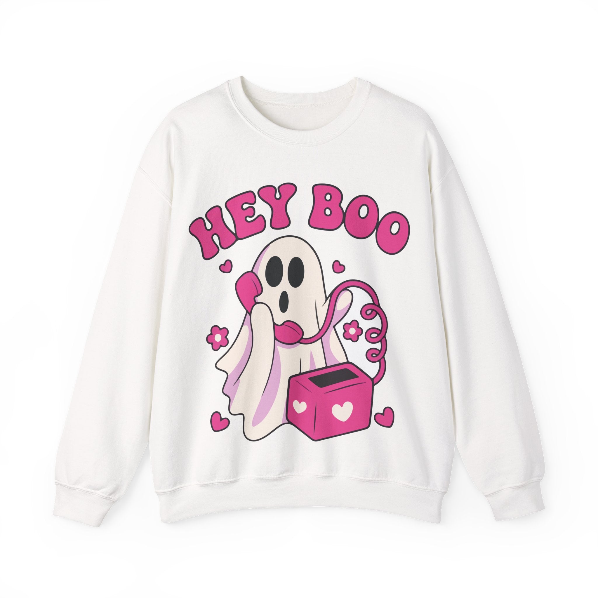 Cute Ghost 'Hey Boo' Crewneck Sweatshirt for Halloween