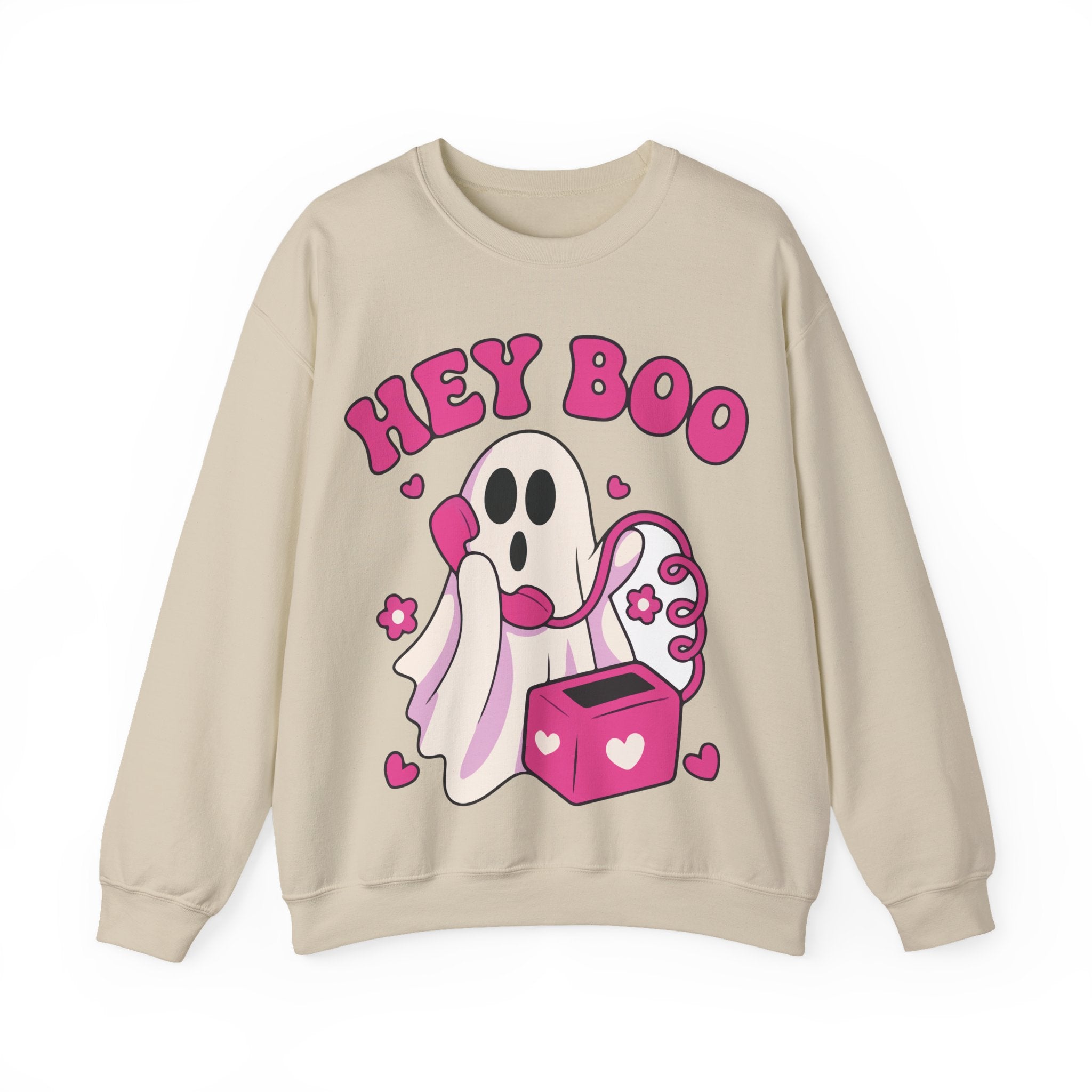 Cute Ghost 'Hey Boo' Crewneck Sweatshirt for Halloween