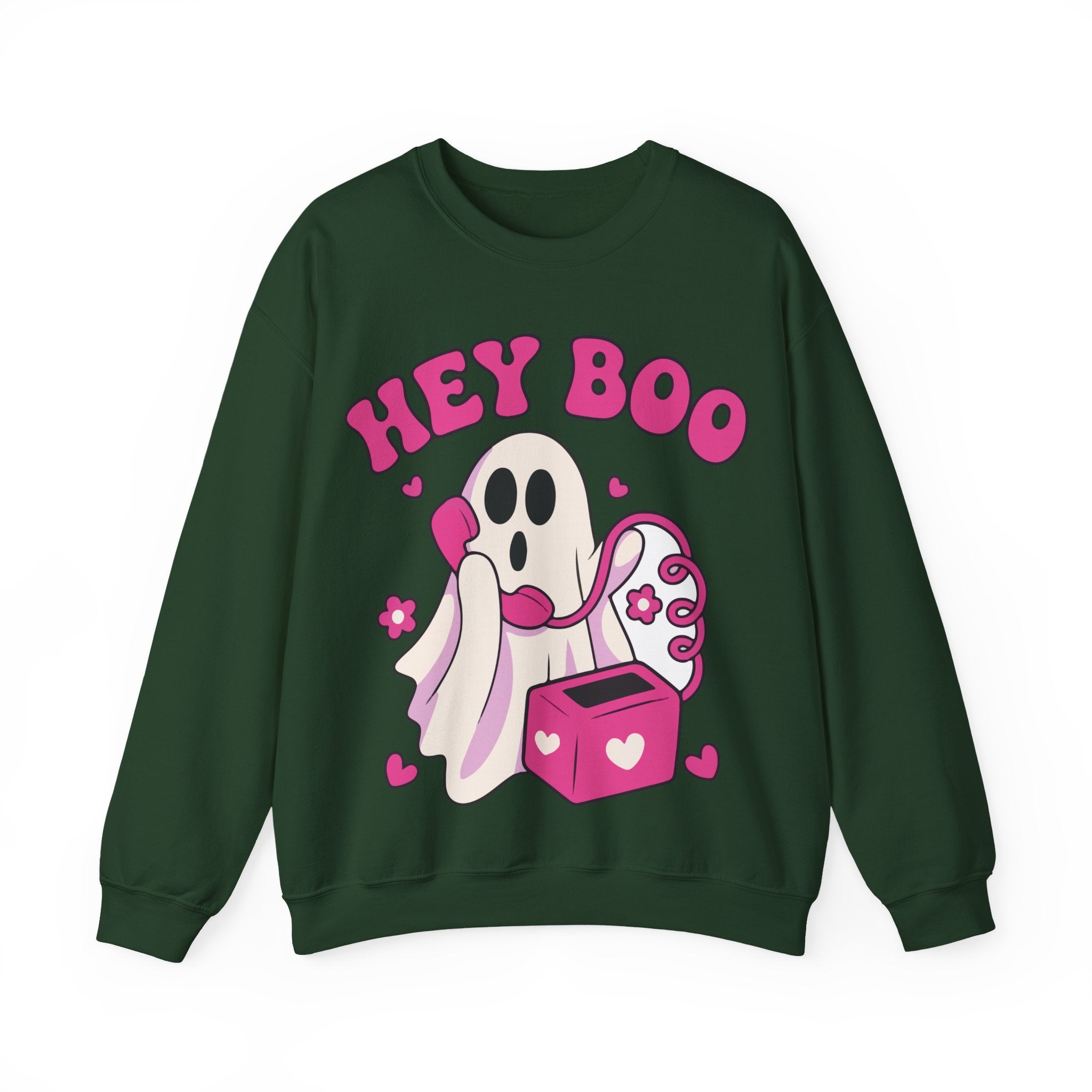 Cute Ghost 'Hey Boo' Crewneck Sweatshirt for Halloween